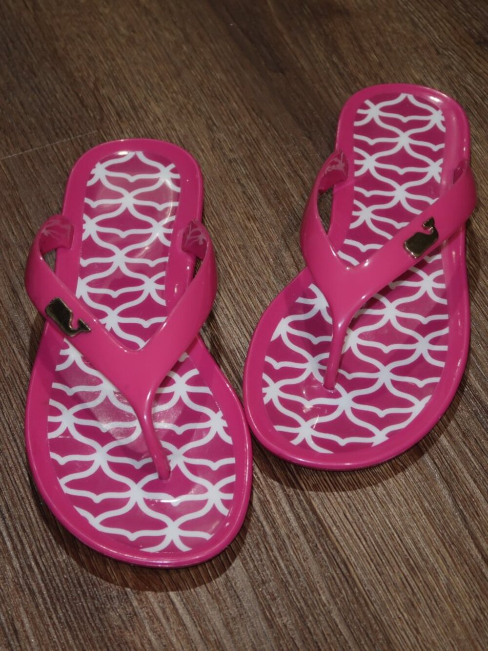 Girls Vineyard Vines Pink White Whales Jelly Flip Flops Sandals Beach 4Y 4 Yout